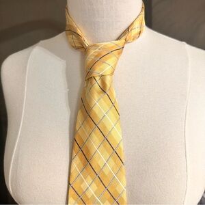 Yellow Plaid Men's Tie City Of London Men's Tie Silk Geometric Gold Multicolor